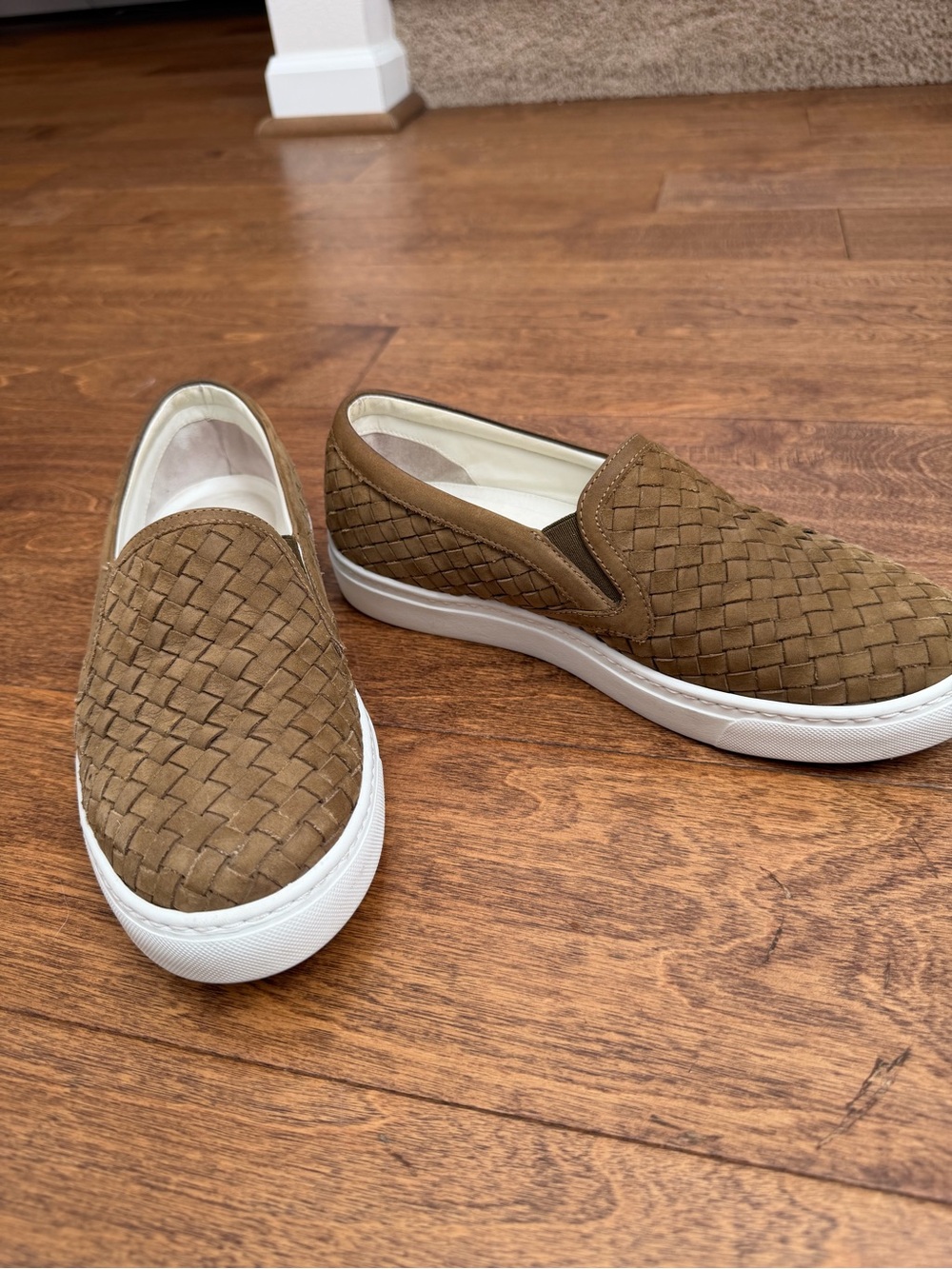 M. Gemi Women's Woven Slip-On Sneakers in Brown with White Sole